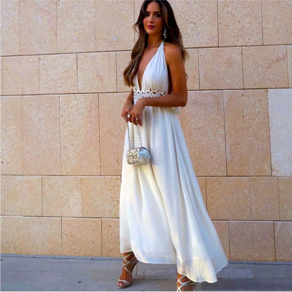 Zara limited edition bloggers favourite beaded cut out metallic thread dress